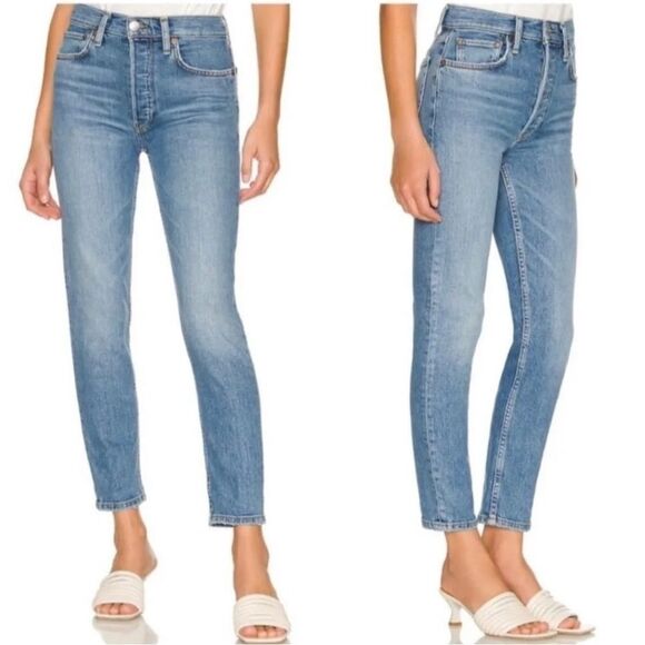 EUC Re/Done Originals 2018 Button Fly High Rise Ankle Crop Stretch Denim Jean 26 - Picture 1 of 15